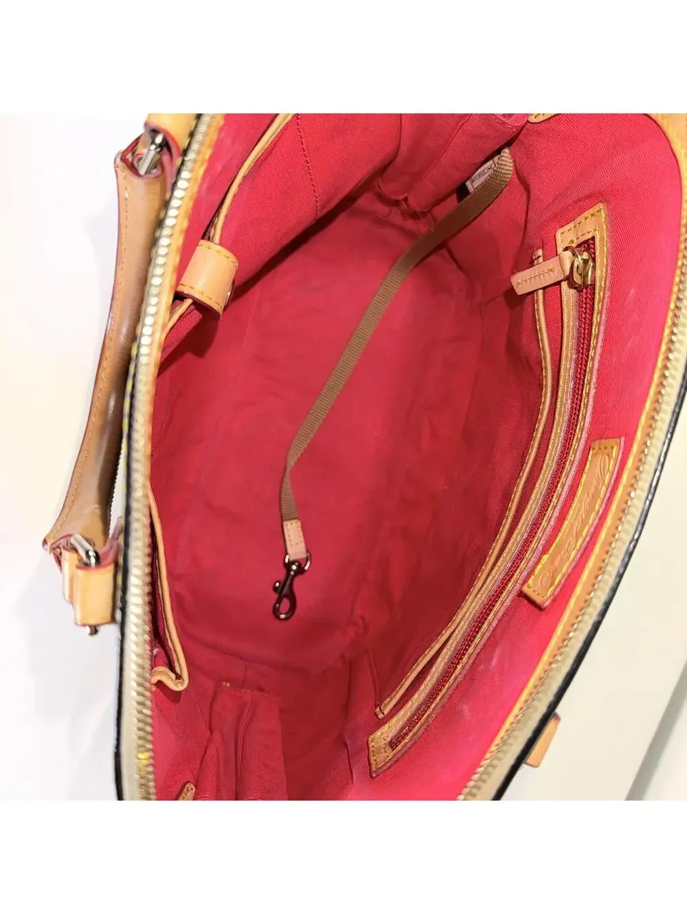 Dooney & Bourke Zip Satchel PV343 Black Patent Leather with Red Interior - Picture 8 of 9